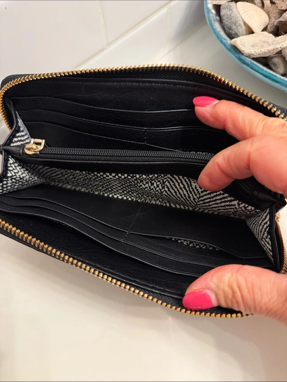 Rebecca Minkoff Black Leather Studded Zip Wallet with Mixed Metal Accents